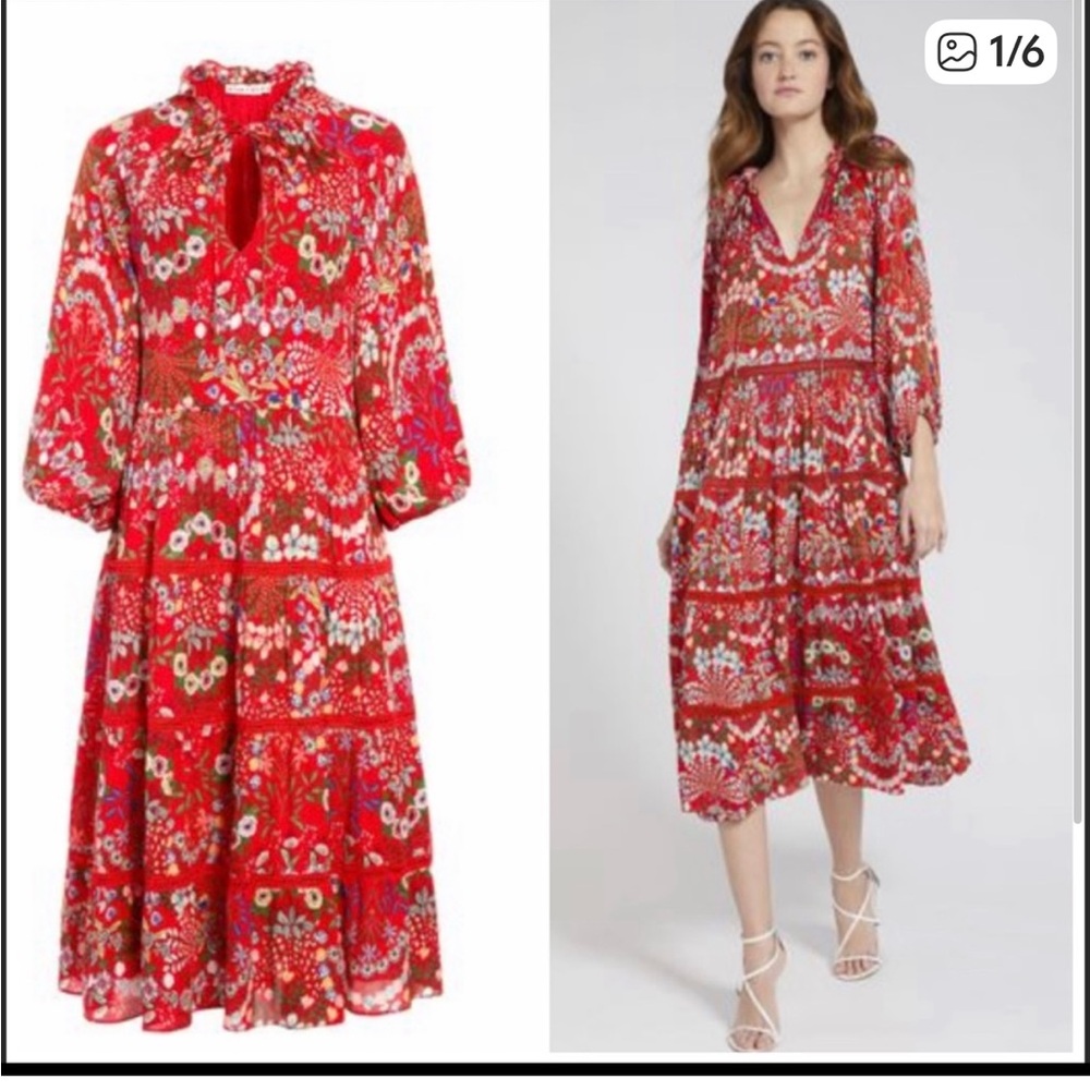 Alice and Olivia Layla Floral Ruffle Midi Dress in Small
